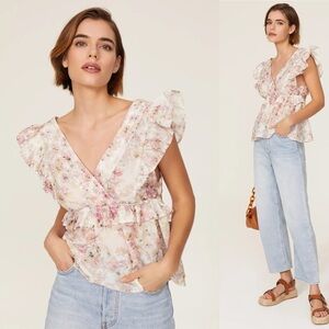 Munthe | Herb Top White Floral Ruffle Peplum Size 38